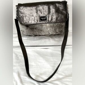 Michael Michael Kors Rabbit Fur and Gunmetal Leather Shoulder Bag